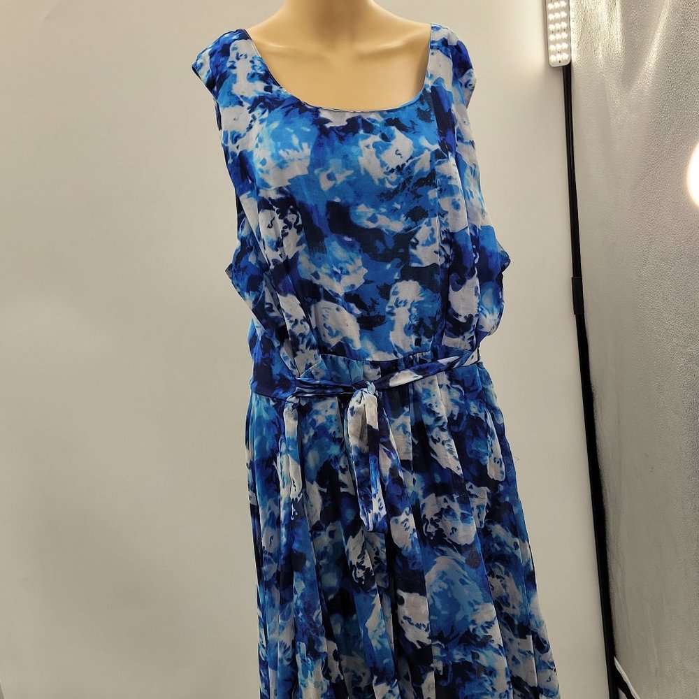 JENNIFER LAUREN Blue White Hi-Lo Tie Back Dress